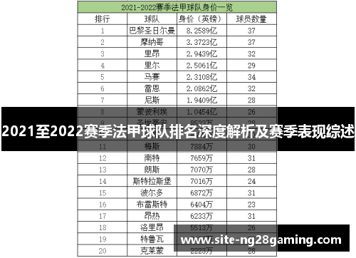 2021至2022赛季法甲球队排名深度解析及赛季表现综述